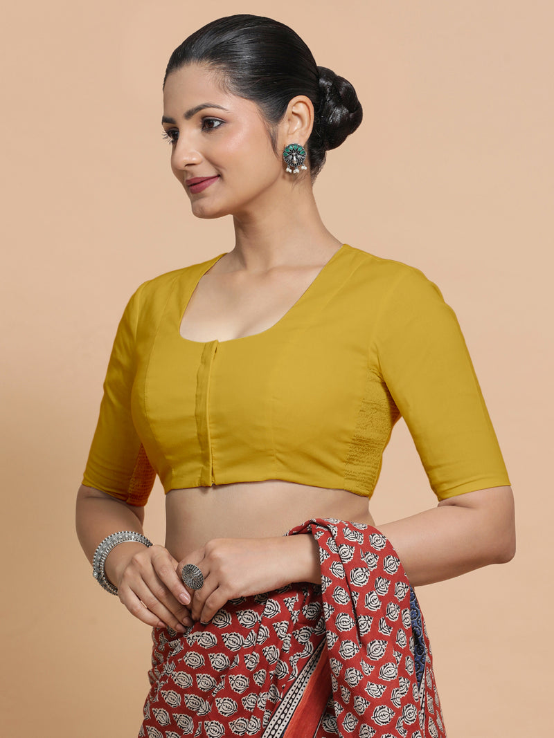 Koel x Rozaana | Round Neck Sunny Yellow Plain Cotton Saree Blouse-Binks