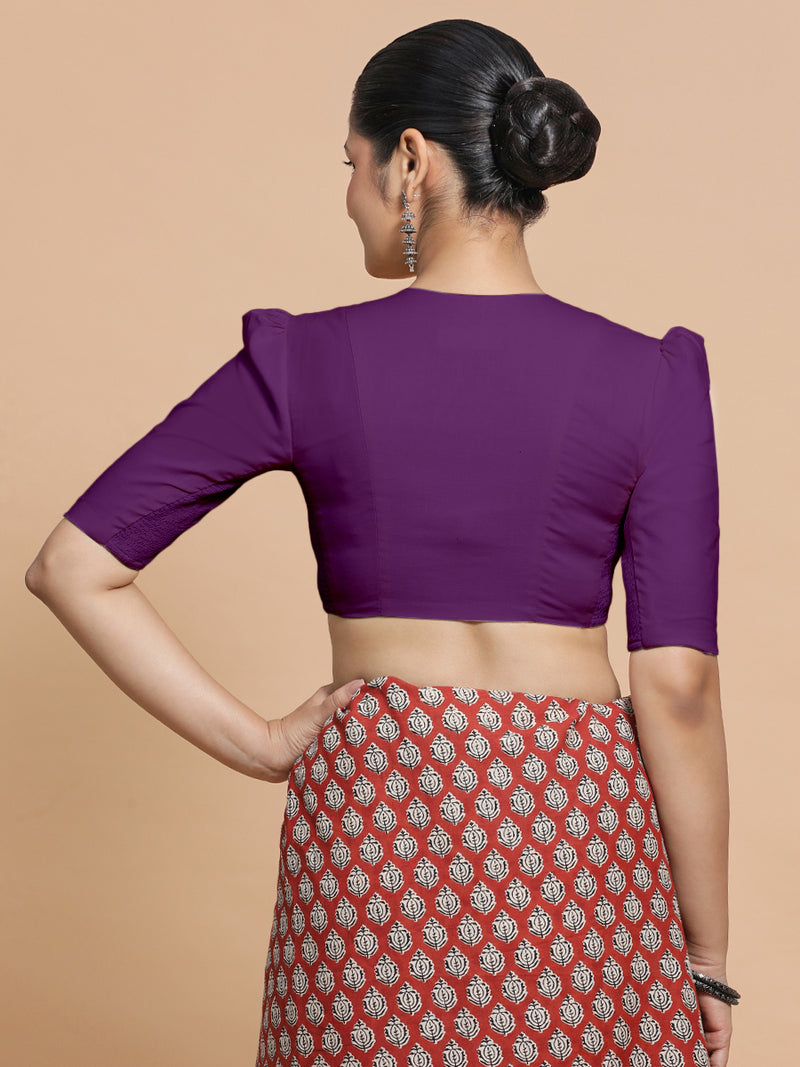 Kriti x Rozaana | V-Neck Magenta Bliss Plain Cotton Saree Blouse-Binks