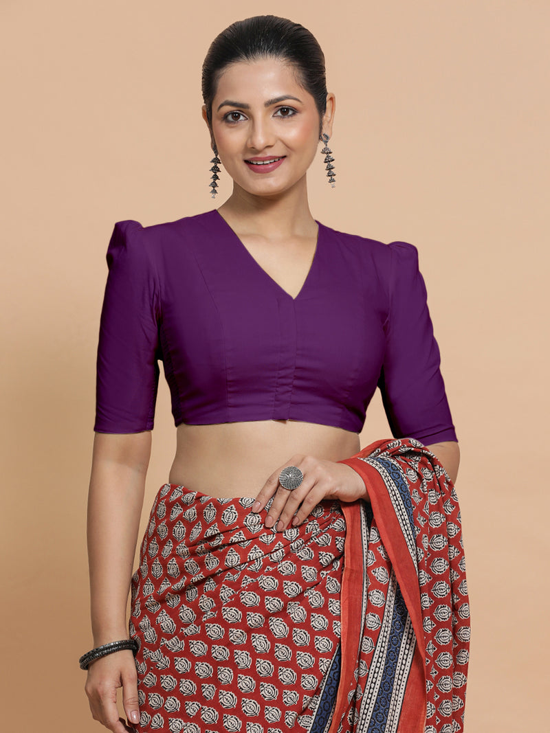 Kriti x Rozaana | V-Neck Magenta Bliss Plain Cotton Saree Blouse-Binks