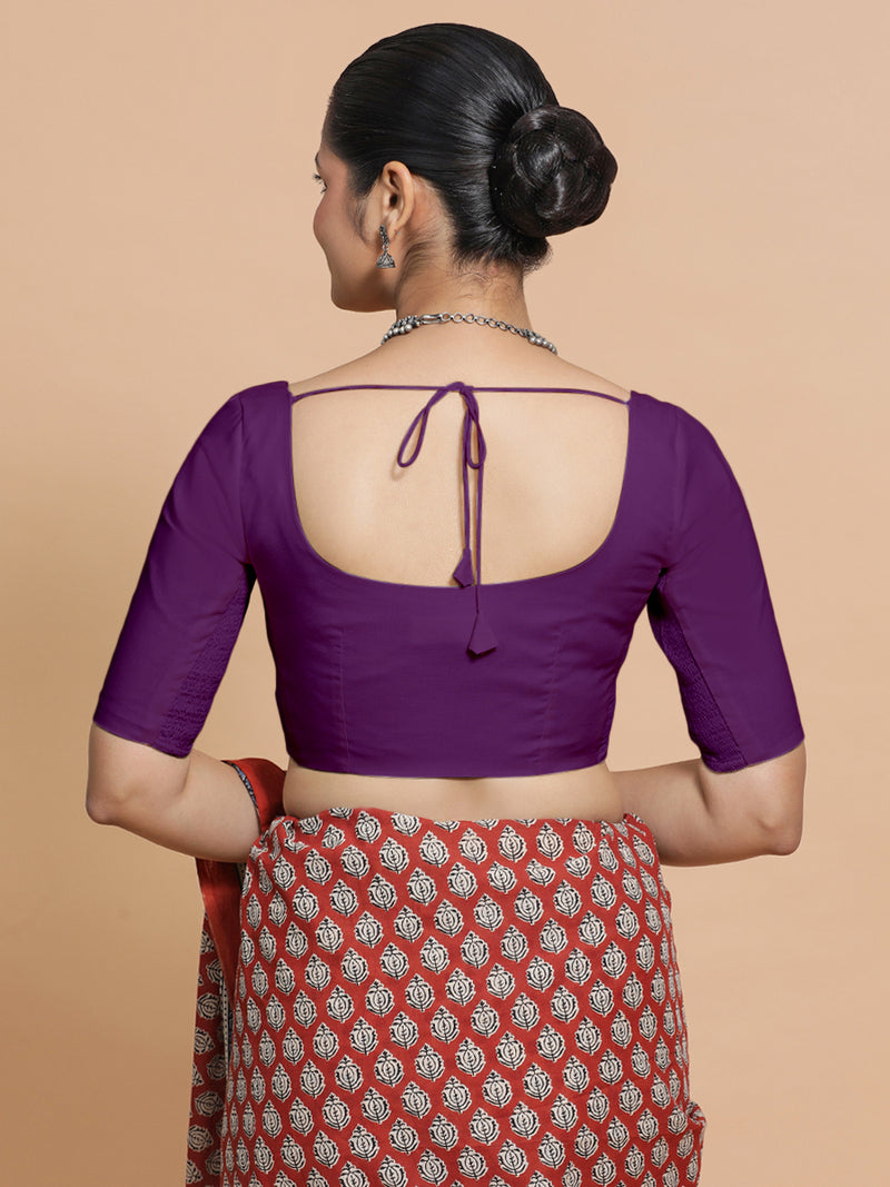 Lahari x Rozaana | Round Neck Magenta Bliss Plain Cotton Saree Blouse-Binks