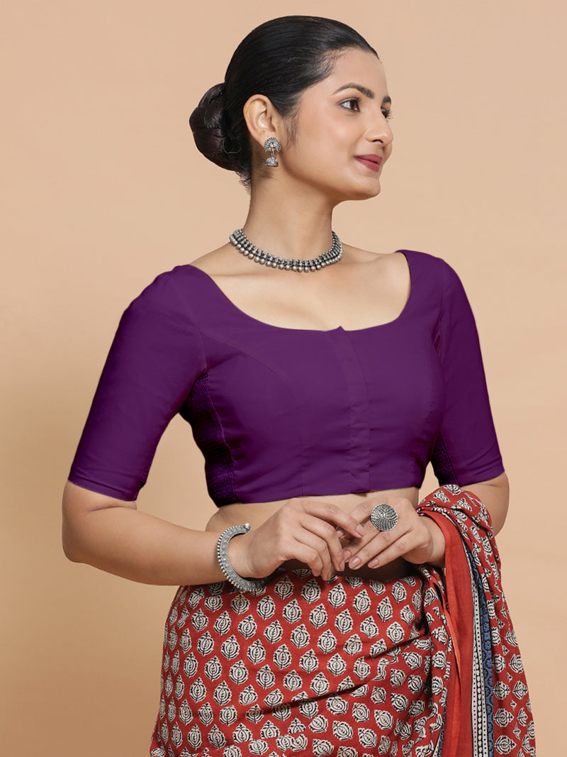 Lahari x Rozaana | Round Neck Magenta Bliss Plain Cotton Saree Blouse-Binks