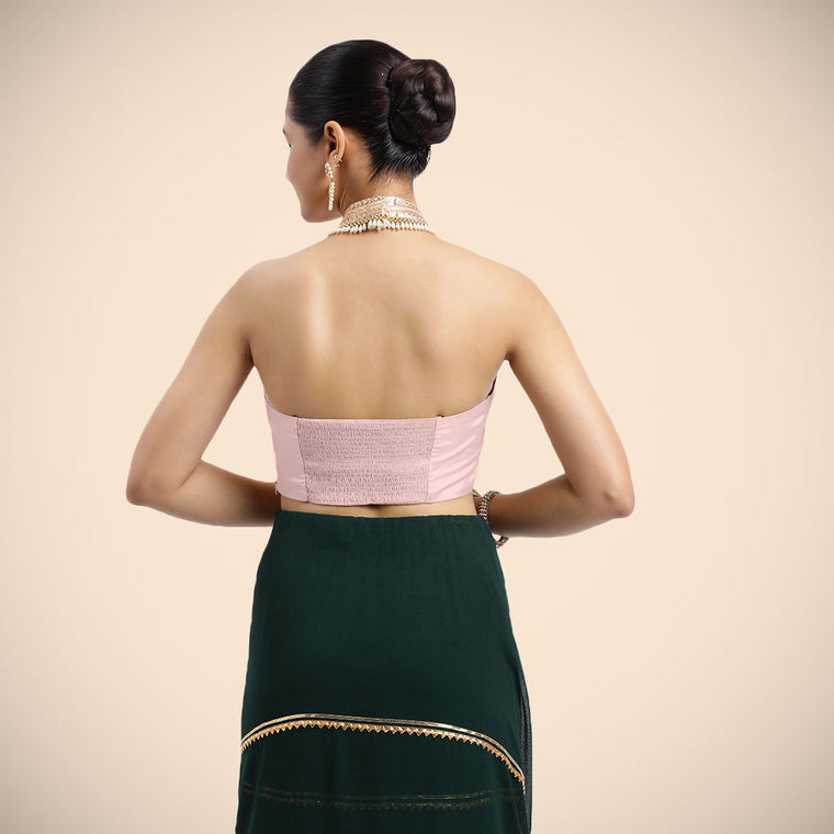 Laila x Tyohaar Saree Blouse, in Pink Artificial Silk, featuring sleeveless and halter neckline, made for party & festive.