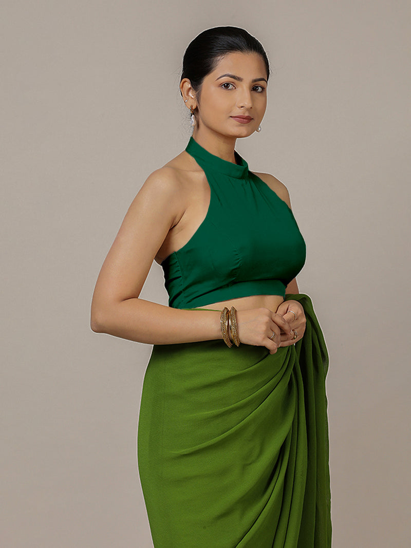 Laila x Rozaana | Bottle Green Halter Neck Saree Blouse w/ FlexiFit™-Binks