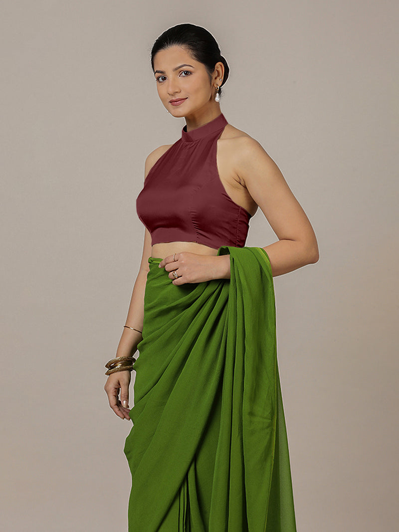 Laila x Rozaana | Burgundy Halter Neck Saree Blouse w/ FlexiFit™-Binks