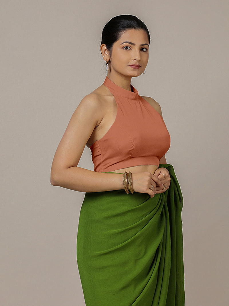 Laila x Rozaana | Metallic Copper Halter Neck Saree Blouse w/ FlexiFit™-Binks