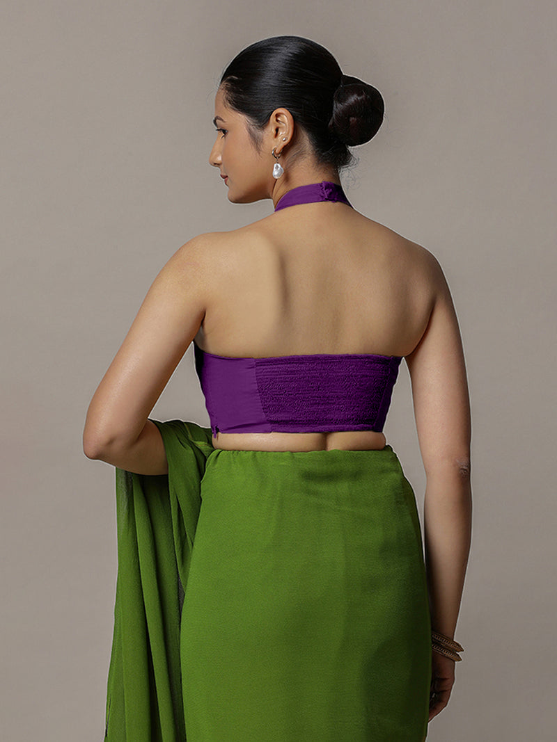 Laila x Rozaana | Purple Halter Neck Saree Blouse w/ FlexiFit™-Binks