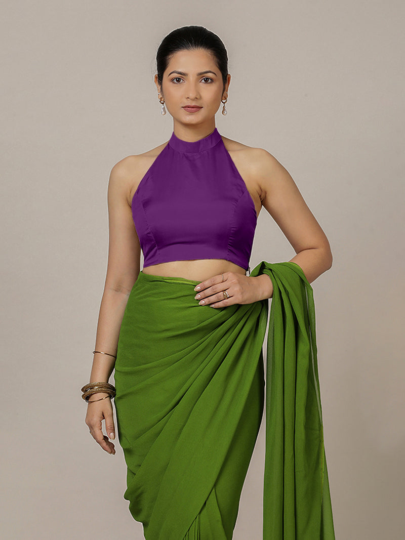 Laila x Rozaana | Purple Halter Neck Saree Blouse w/ FlexiFit™-Binks