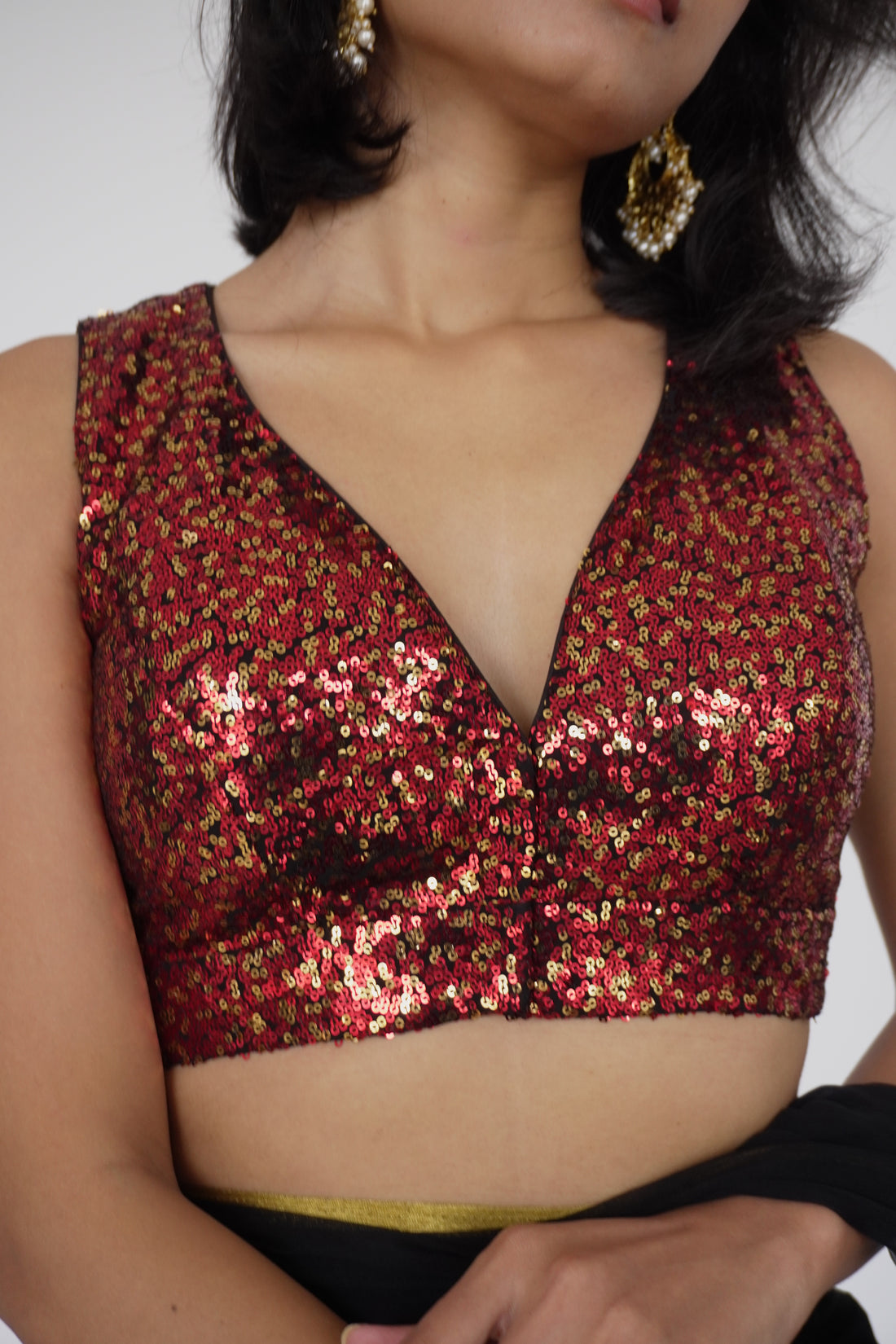 Lavanya x Tyohaar Saree Blouse, in Red Sequin, featuring sleeveless, made for party & festive (view 6).