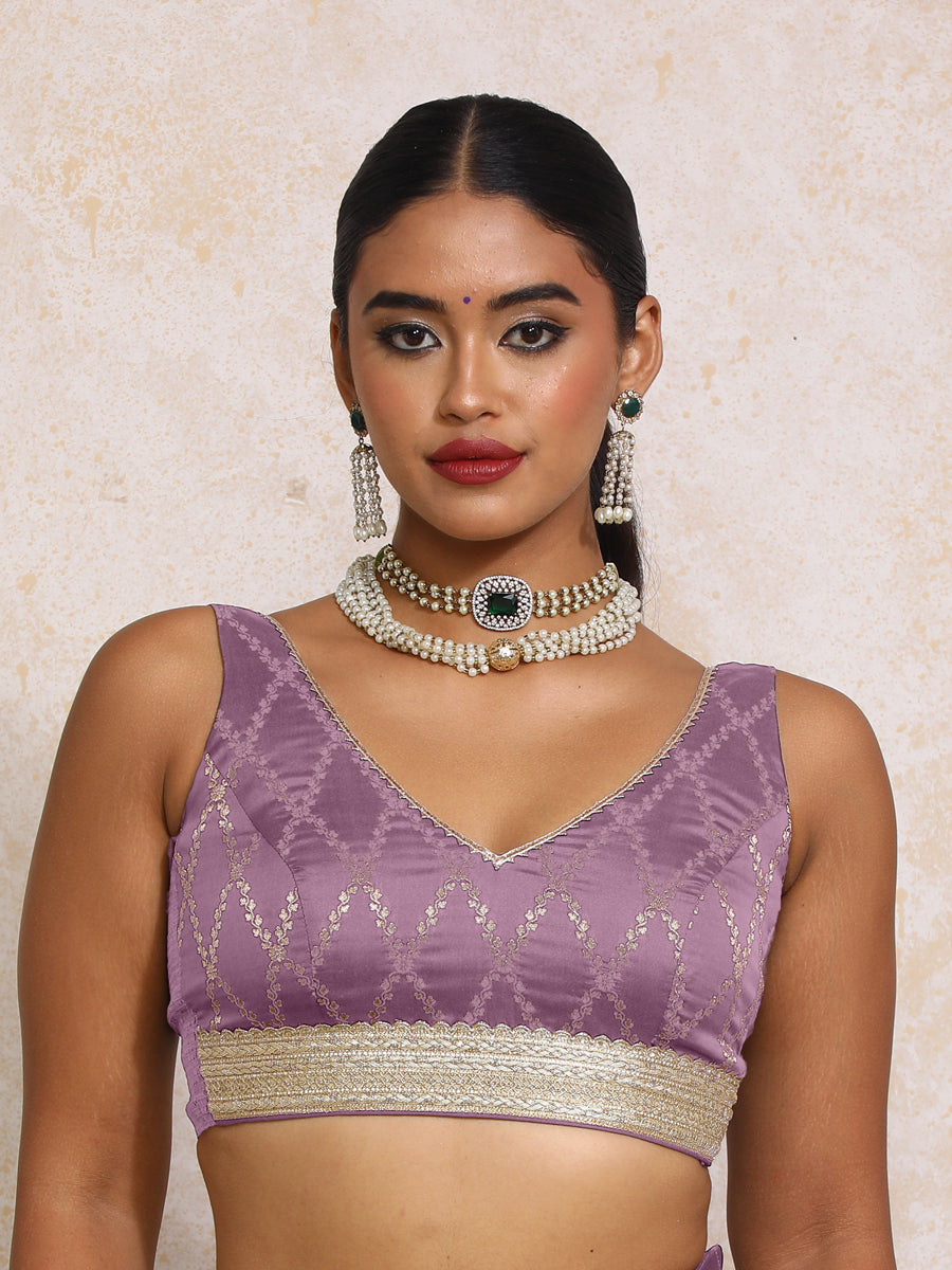 Liyana x Tyohaar | Sleeveless Moonlit Lavender Vine Mesh Brocade Saree Blouse