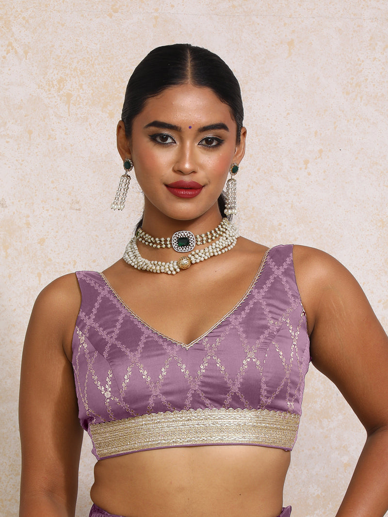 Liyana x Tyohaar | Sleeveless Moonlit Lavender Vine Mesh Brocade Saree Blouse-Binks
