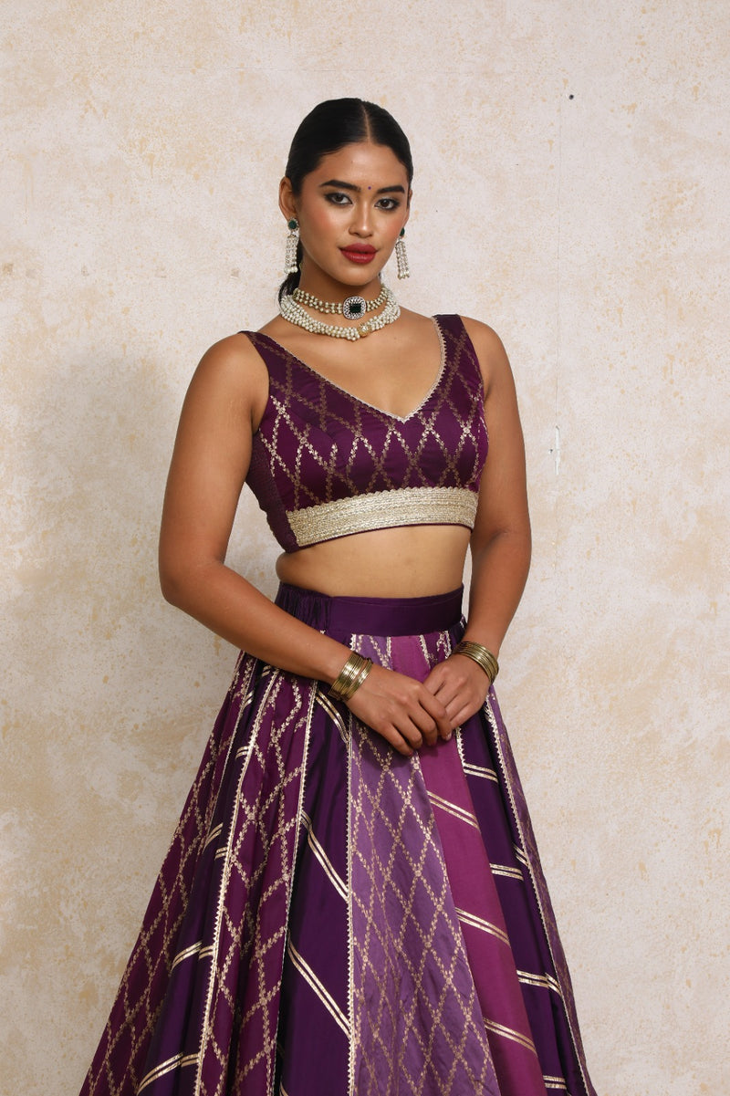 Liyana x Tyohaar | Sleeveless Orchid Plum Vine Mesh Brocade Saree Blouse-Binks