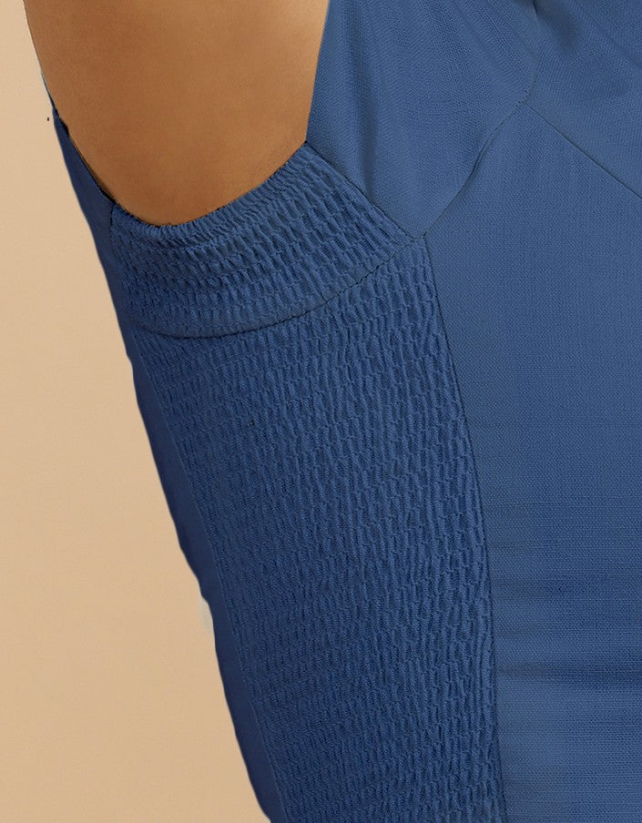 Mansi x Rozaana Saree Blouse, in Blue 100% Cotton, featuring short sleeves and sweetheart neckline, made for daily & work.