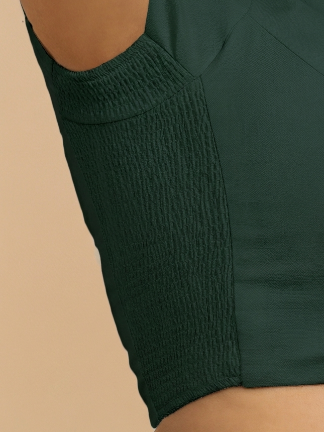 Mansi x Rozaana Saree Blouse, in Green 100% Cotton, featuring short sleeves and sweetheart neckline, made for daily & work.
