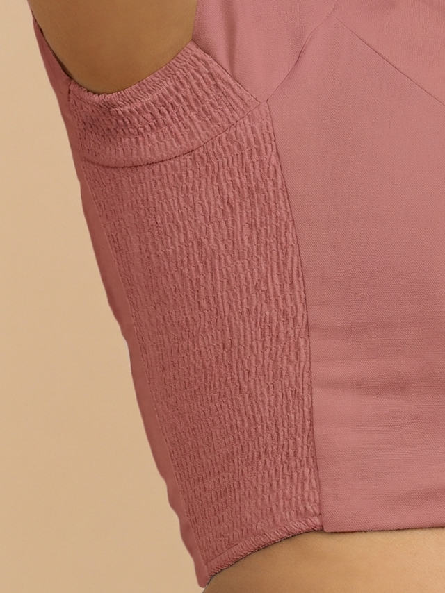 Mansi x Rozaana Saree Blouse, in Peach 100% Cotton, featuring short sleeves and sweetheart neckline, made for daily & work.