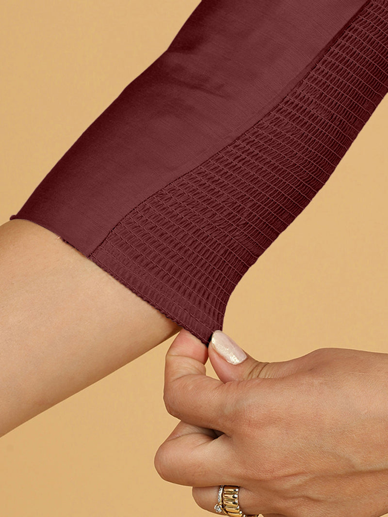 Maya x Rozaana | Three Quarter Sleeves Saree Blouse in Deep Maroon-Binks