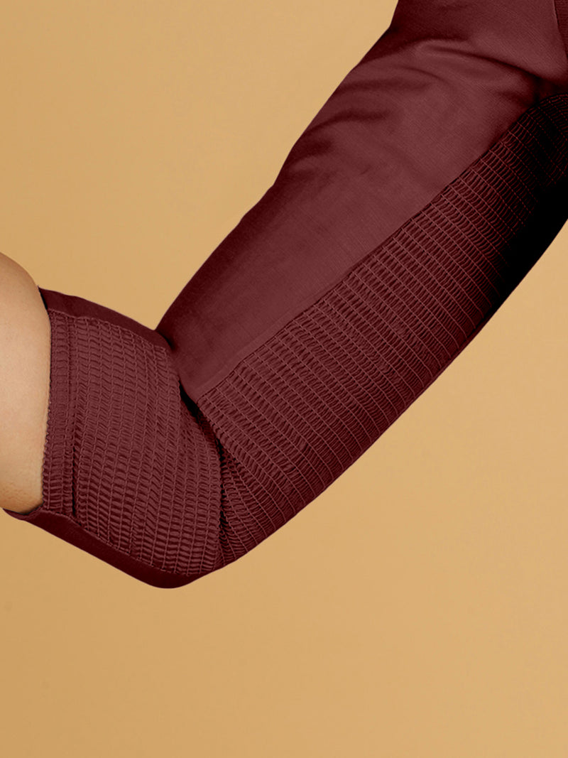 Maya x Rozaana | Three Quarter Sleeves Saree Blouse in Deep Maroon-Binks