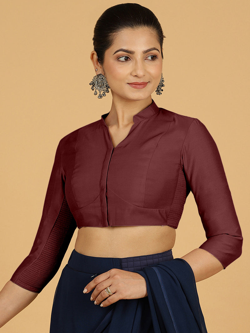 Maya x Rozaana | Three Quarter Sleeves Saree Blouse in Deep Maroon-Binks