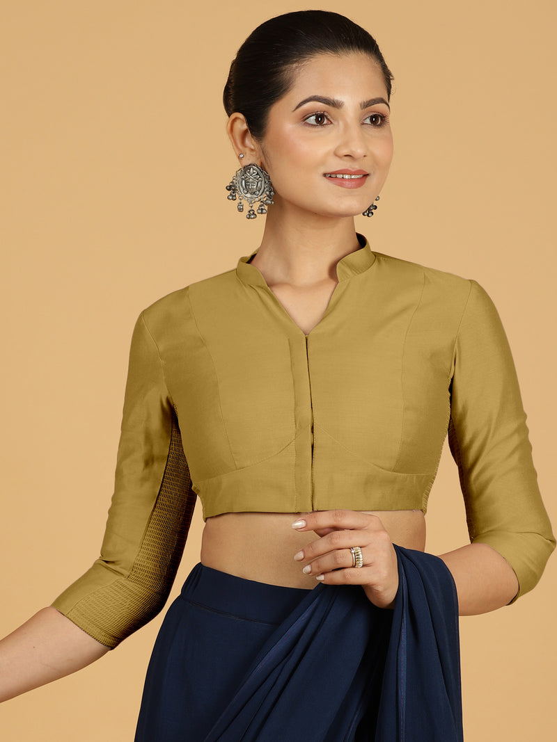 Maya x Rozaana | Three Quarter Sleeves Saree Blouse in Dijon Mustard-Binks