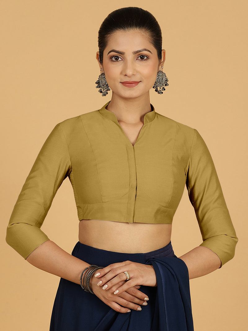 Maya x Rozaana | Three Quarter Sleeves Saree Blouse in Dijon Mustard-Binks