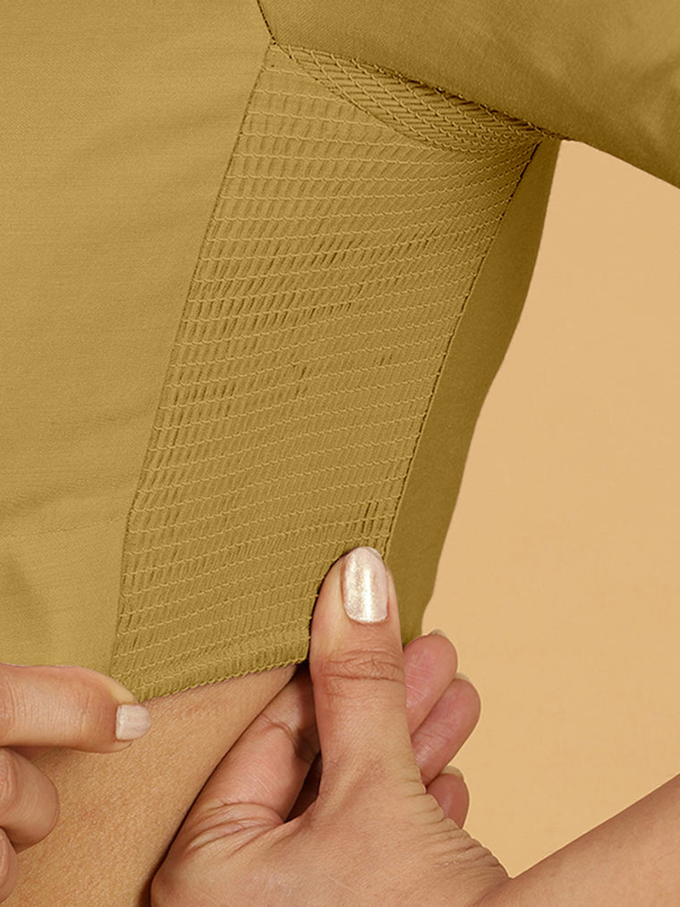 Maya x Rozaana Saree Blouse, in Yellow Viscose, featuring three quarter sleeves and stylised neckline, made for daily & work.