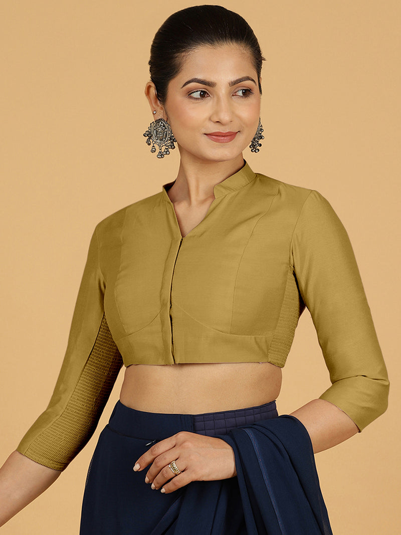 Maya x Rozaana | Three Quarter Sleeves Saree Blouse in Dijon Mustard-Binks