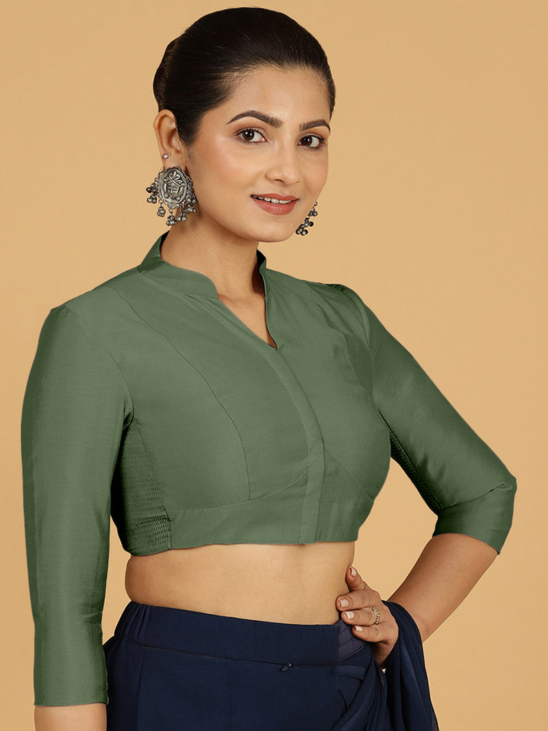 Maya x Rozaana | Three Quarter Sleeves Saree Blouse in Hunter Green-Binks