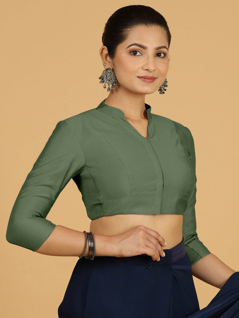 Maya x Rozaana | Three Quarter Sleeves Saree Blouse in Hunter Green-Binks