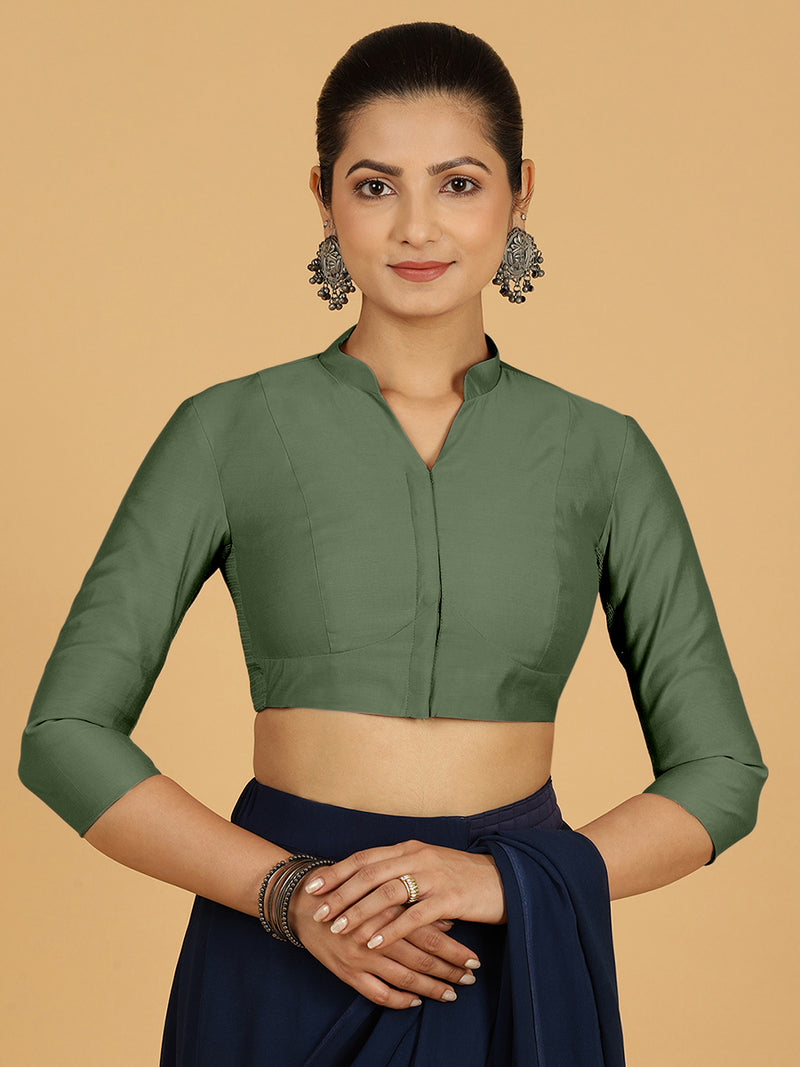 Maya x Rozaana | Three Quarter Sleeves Saree Blouse in Hunter Green-Binks