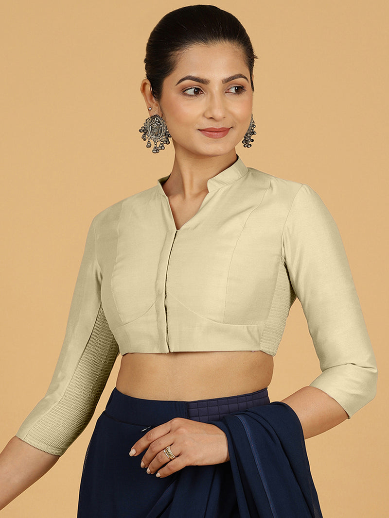 Maya x Rozaana | Three Quarter Sleeves Saree Blouse in Ivory-Binks