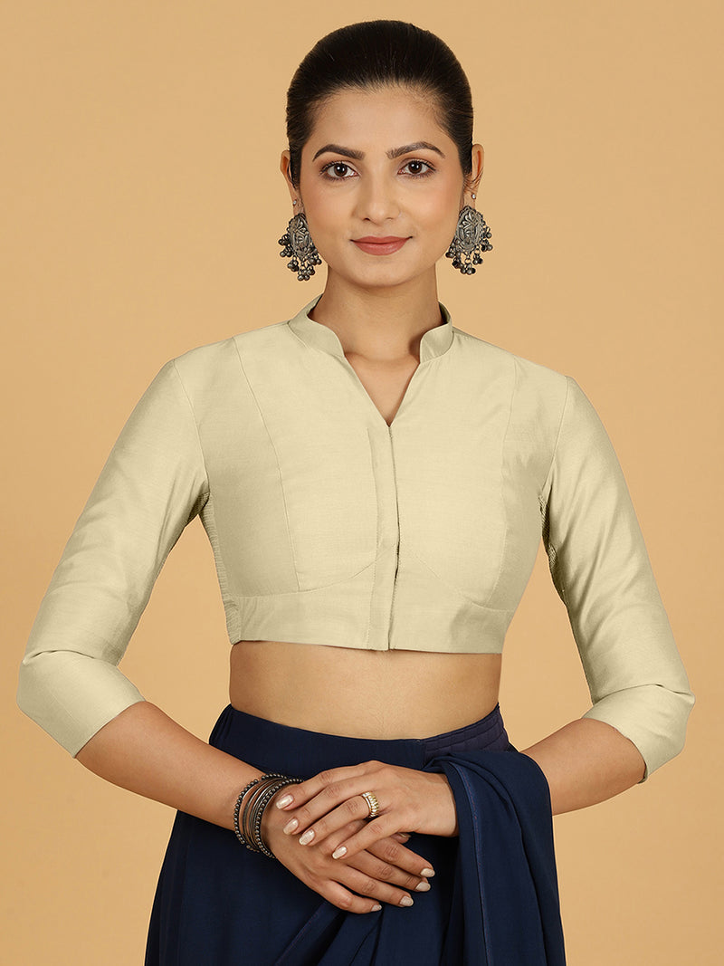 Maya x Rozaana | Three Quarter Sleeves Saree Blouse in Ivory-Binks
