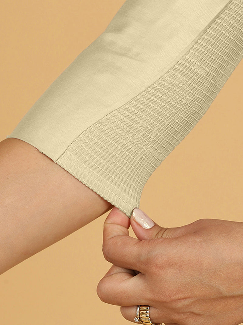 Maya x Rozaana | Three Quarter Sleeves Saree Blouse in Ivory-Binks