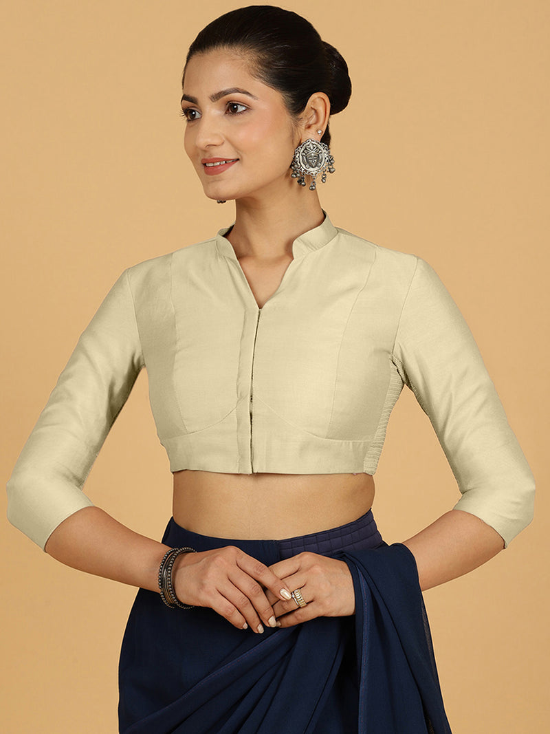 Maya x Rozaana | Three Quarter Sleeves Saree Blouse in Ivory-Binks