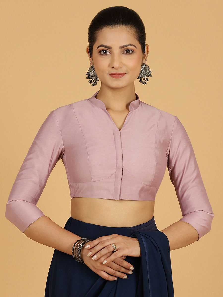 Maya x Rozaana Saree Blouse, in Purple Viscose, featuring three quarter sleeves and stylised neckline, made for daily & work.