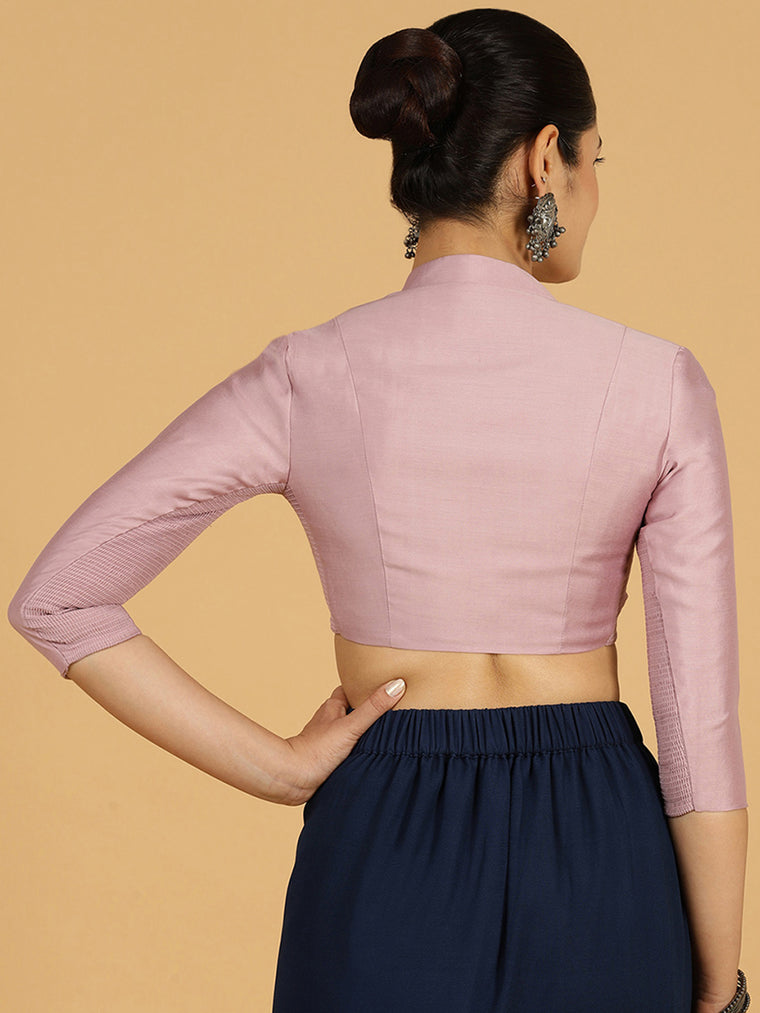 Maya x Rozaana Saree Blouse, in Purple Viscose, featuring three quarter sleeves and stylised neckline, made for daily & work.