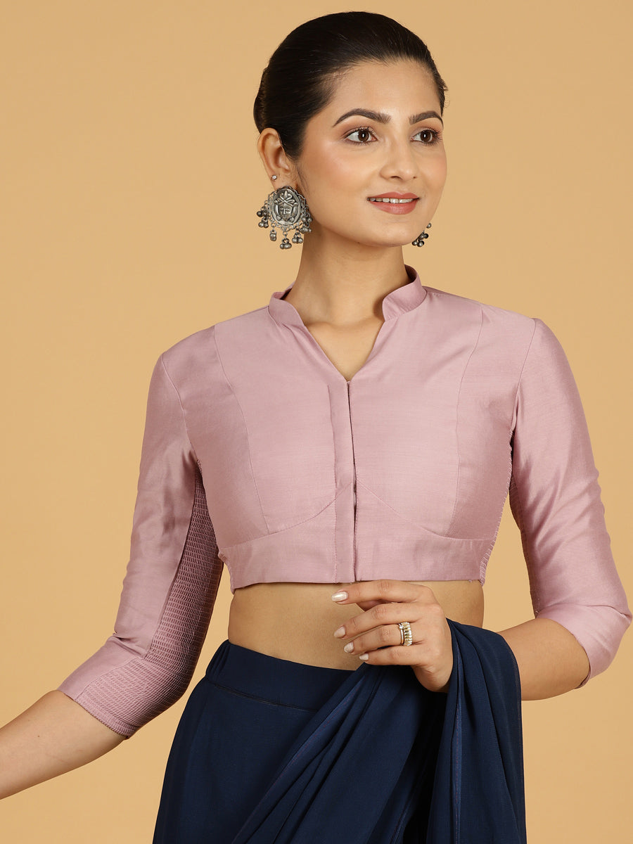 Maya x Rozaana Saree Blouse, in Purple Viscose, featuring three quarter sleeves and stylised neckline, made for daily & work.