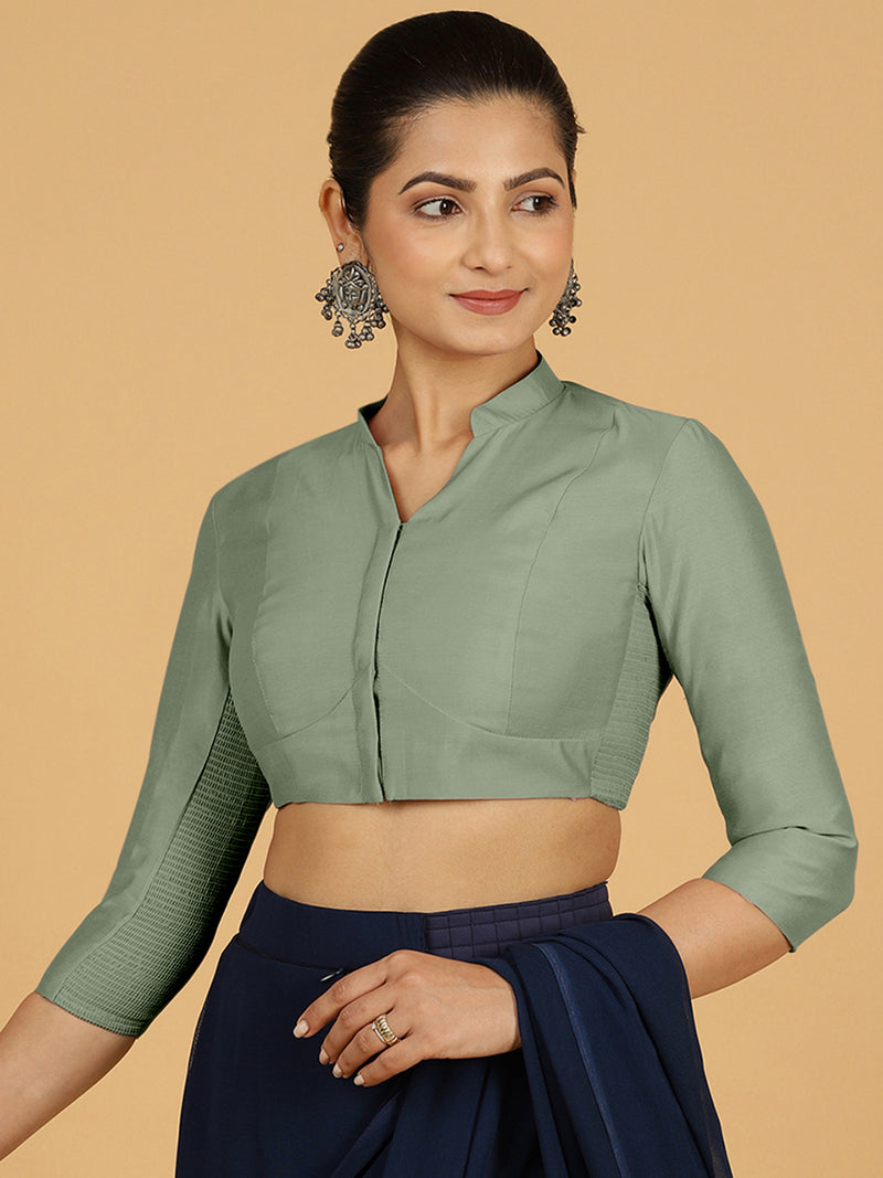 Maya x Rozaana | Three Quarter Sleeves Saree Blouse in Mint Green-Binks