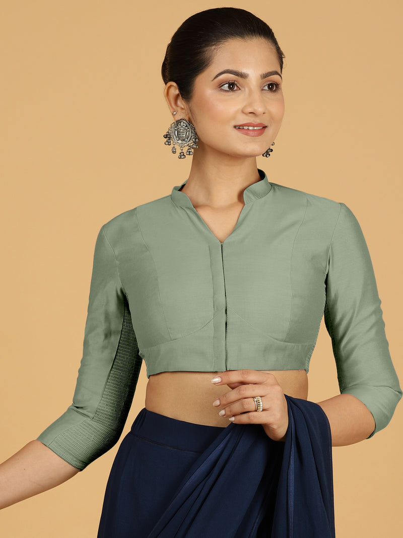 Maya x Rozaana | Three Quarter Sleeves Saree Blouse in Mint Green-Binks