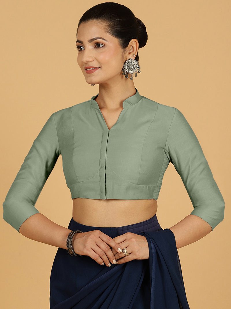 Maya x Rozaana | Three Quarter Sleeves Saree Blouse in Mint Green-Binks