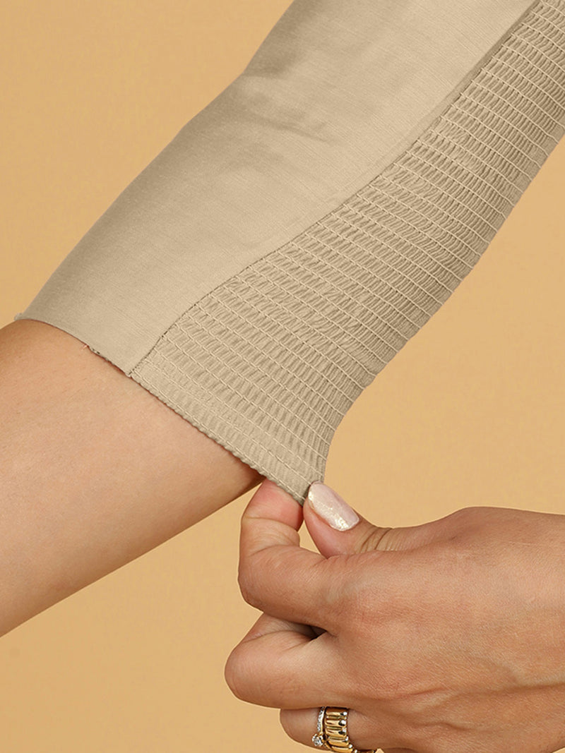 Maya x Rozaana | Three Quarter Sleeves Saree Blouse in Oyster Grey-Binks