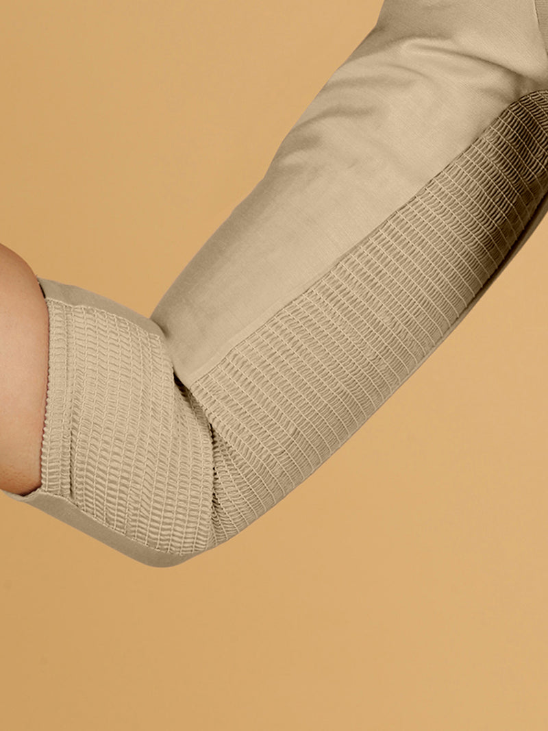 Maya x Rozaana | Three Quarter Sleeves Saree Blouse in Oyster Grey-Binks