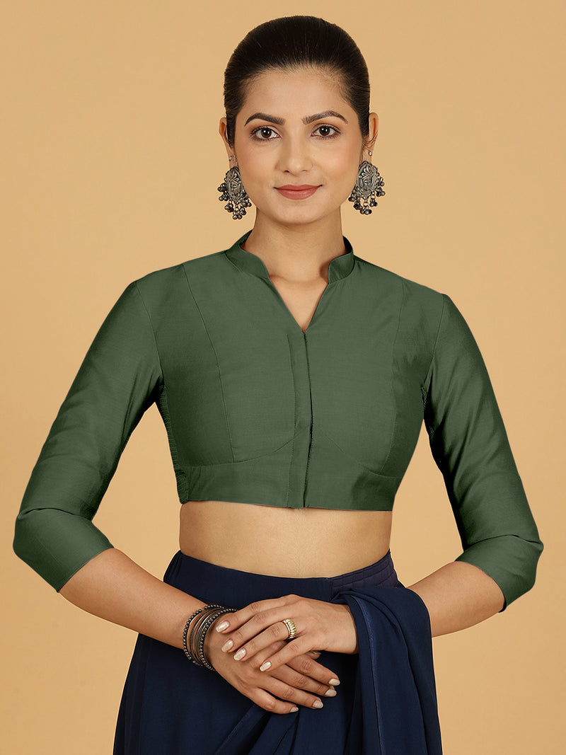 Maya x Rozaana | Three Quarter Sleeves Saree Blouse in Pine Green-Binks