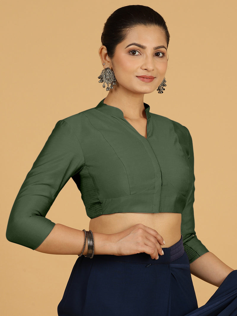 Maya x Rozaana | Three Quarter Sleeves Saree Blouse in Pine Green-Binks