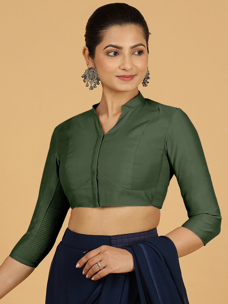 Maya x Rozaana | Three Quarter Sleeves Saree Blouse in Pine Green-Binks
