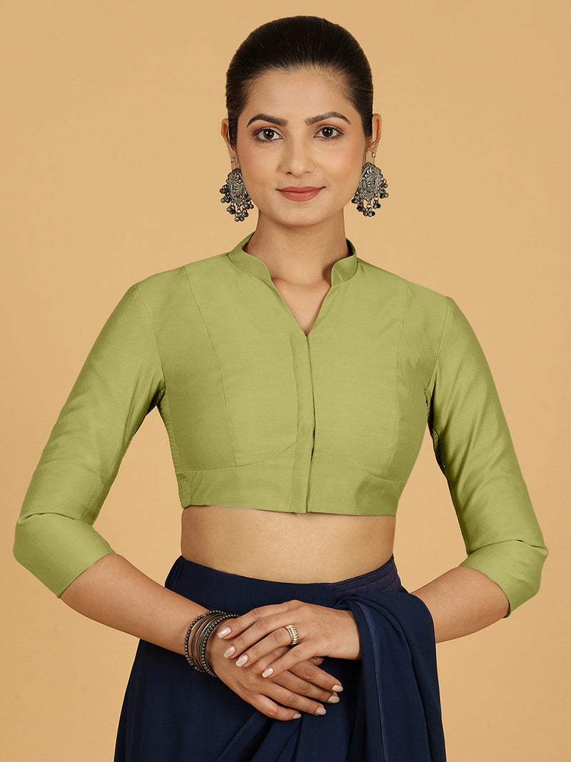 Maya x Rozaana | Three Quarter Sleeves Saree Blouse in Pista Green-Binks