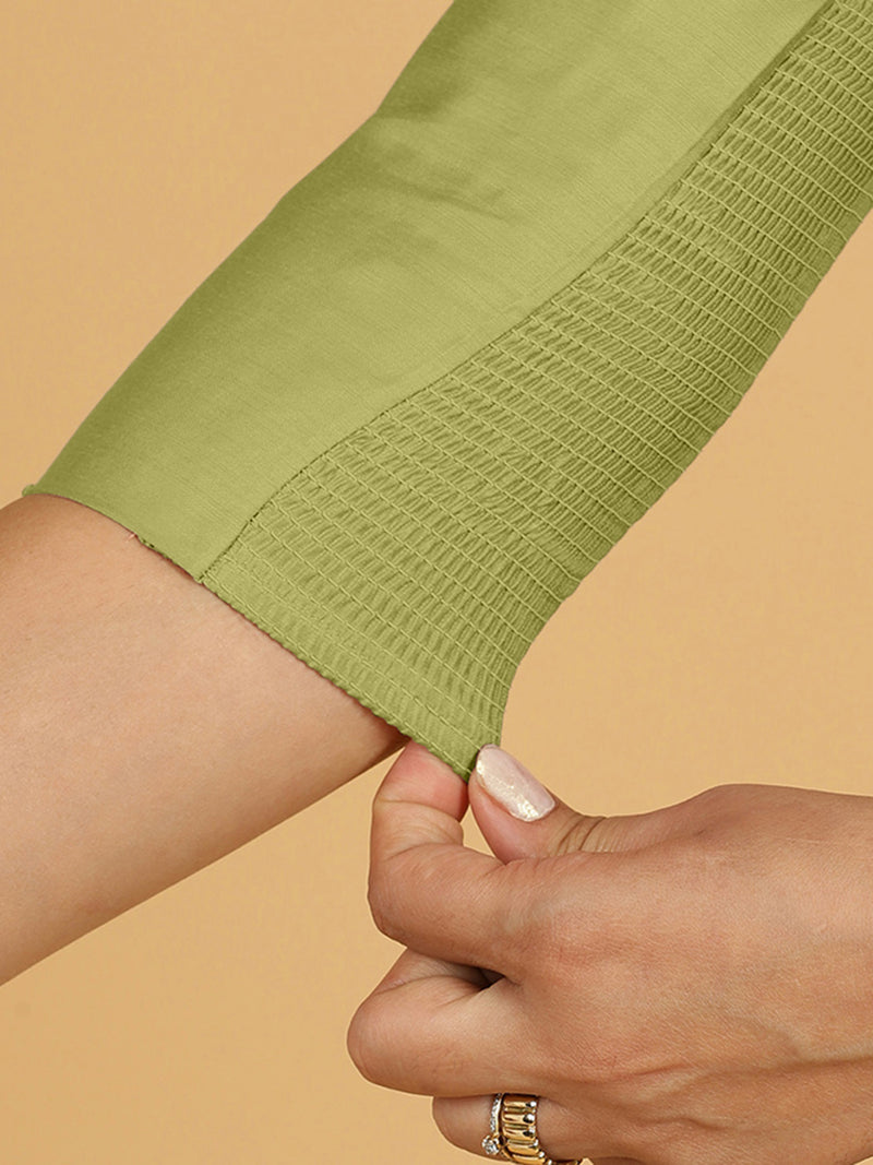 Maya x Rozaana | Three Quarter Sleeves Saree Blouse in Pista Green-Binks