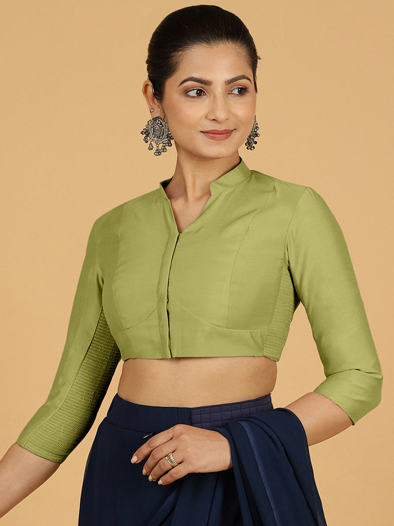 Maya x Rozaana | Three Quarter Sleeves Saree Blouse in Pista Green-Binks