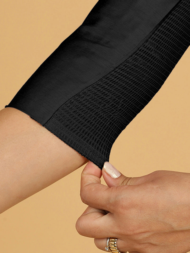 Maya x Rozaana | Three Quarter Sleeves Saree Blouse in Raven Black-Binks