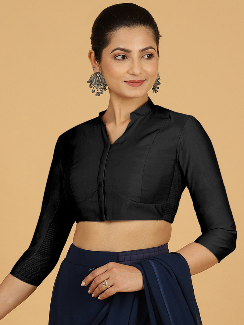 Maya x Rozaana | Three Quarter Sleeves Saree Blouse in Raven Black-Binks