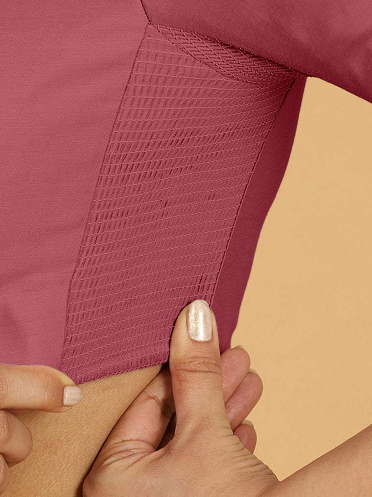 Maya x Rozaana Saree Blouse, in Pink Viscose, featuring three quarter sleeves and stylised neckline, made for daily & work.