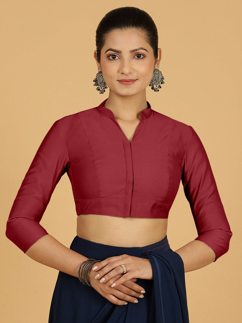 Maya x Rozaana | Three Quarter Sleeves Saree Blouse in Scarlet Red-Binks